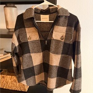 Thread & Supply Black and Tan Plaid Zip-Neck Jacket